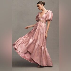 V. Chapman Emma V-Neck A-Line Brocade Cutout Maxi Dress